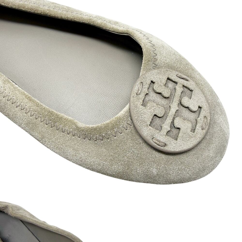 Tory Burch Taupe Suede Minnie Ballet Flats Women's Size 8.5 VGUC T Logo Detail - Picture 8 of 9